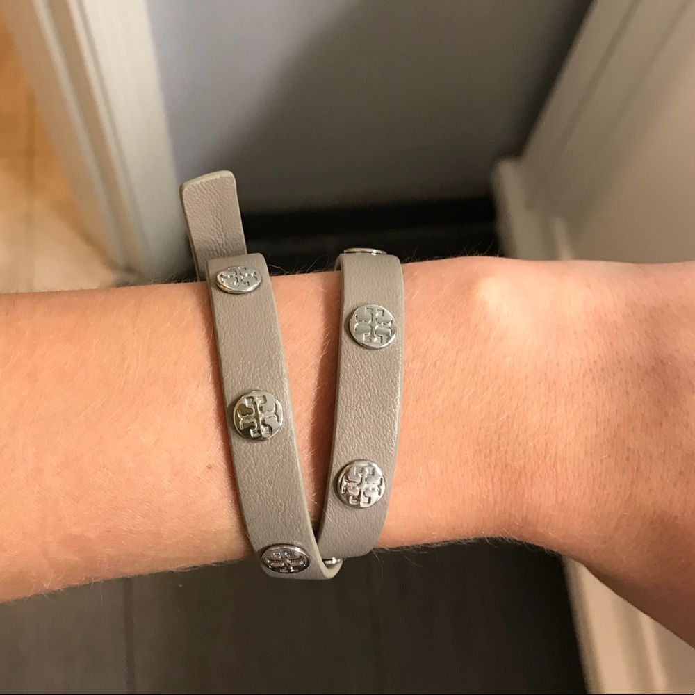 Grey Tory Burch Leather Wrap Bracelet